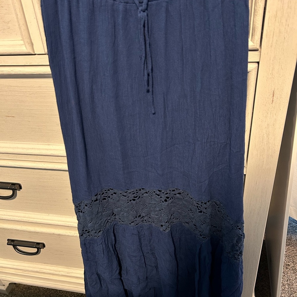 Aeropostale Blue Smocked Tie Front Maxi Skirt